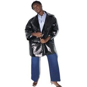Pari Passu Lynne Coat Size 14 Black Faux Patent Leather Peacoat NWT Retail $698